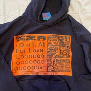 Navy Blue Graphic Hoodie with Orange Print